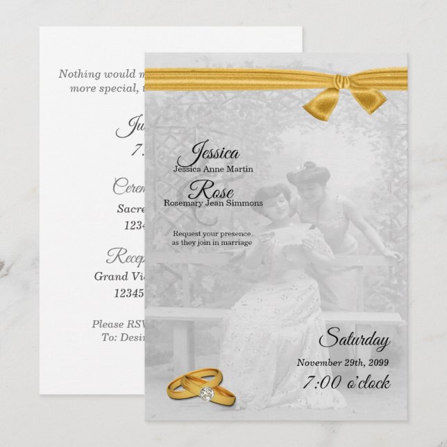 Invitación a la boda gay de novias vitícolas (Anverso / Reverso)