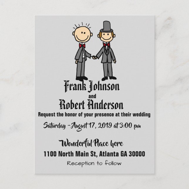 Invitación a la boda gay en Groom y Groom (Anverso)