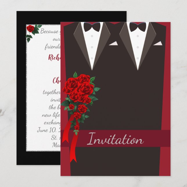 Invitación a la boda gay en Tuxedo Negro (Anverso / Reverso)