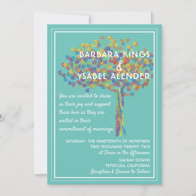 Invitación a la boda gay lesbiana El amor es el ár (Anverso)