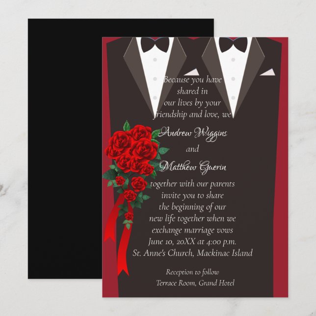Invitación a la boda gay Tuxedo negro (Anverso / Reverso)