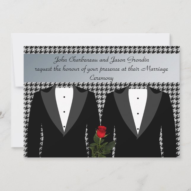 Invitación a la boda gay Tuxedos Rosa Roja (Anverso)