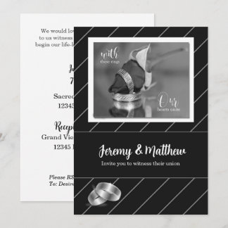 Invitación a la boda gay y lesbiana Pinstripe negr
