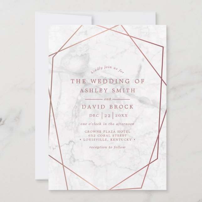 Invitación a la boda geométrica con Rosa de oro de (Anverso)