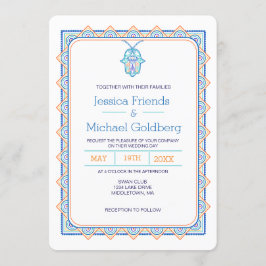Invitación a la boda geométrica de hamsa dorada Ve