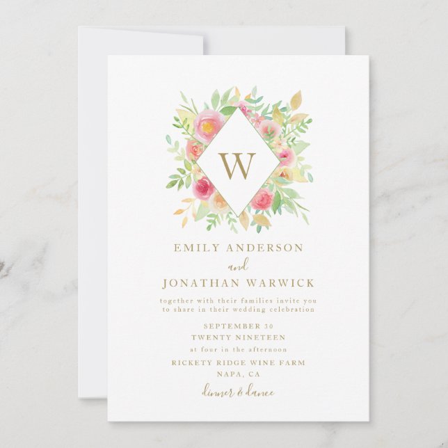 Invitación a la boda geométrica de las flores de c (Anverso)