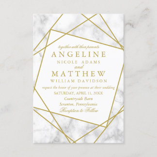 Invitación a la Boda Geométrica de Mármol y Faux G