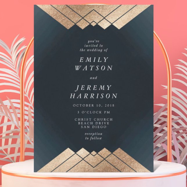 Invitación a la boda geométrica de oro de la Marin (Subido por el creador)