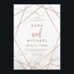 Invitación a la Boda Geométrica de Oro Rosa de Már<br><div class="desc">Estas invitaciones caseras contemporáneas tienen un fondo de mármol blanco y unas líneas geométricas de oro rosa que le confieren un aspecto elegante y moderno.</div>