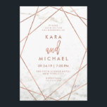 Invitación a la Boda Geométrica de Oro Rosa de Már<br><div class="desc">Estas invitaciones caseras contemporáneas tienen un fondo de mármol blanco y unas líneas geométricas de oro rosa que le confieren un aspecto elegante y moderno.</div>