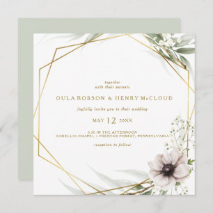 Invitación a la boda geométrica Eucalyptus Gold