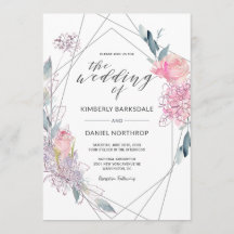 Invitación a la boda geométrica floral acuarela