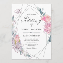 Invitación a la boda geométrica floral acuarela