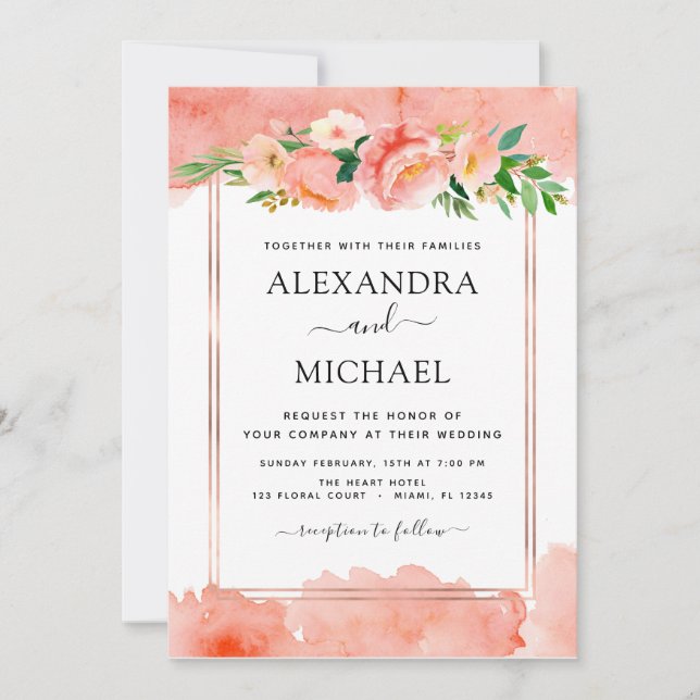 Invitación a la boda geométrica floral de arcilla  (Anverso)