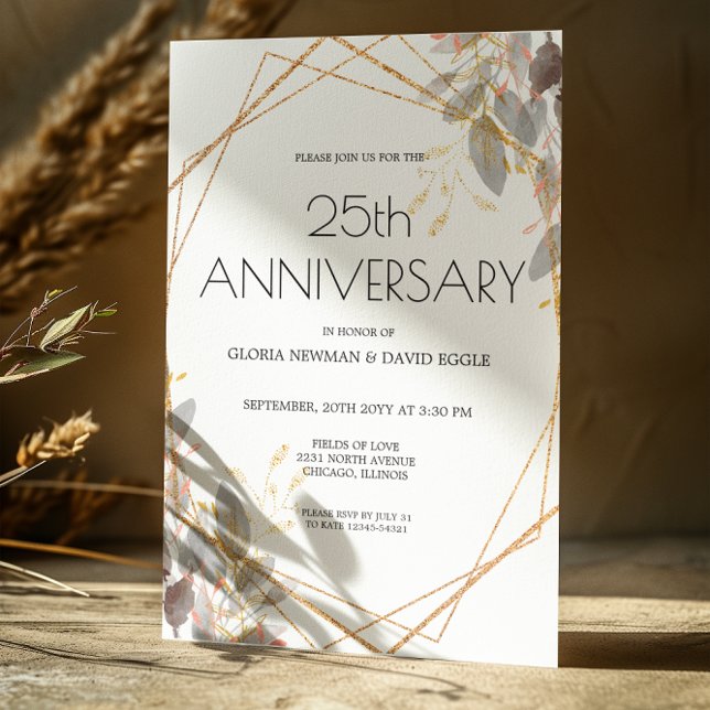 Invitación a la boda geométrica Leafy Gold (Subido por el creador)