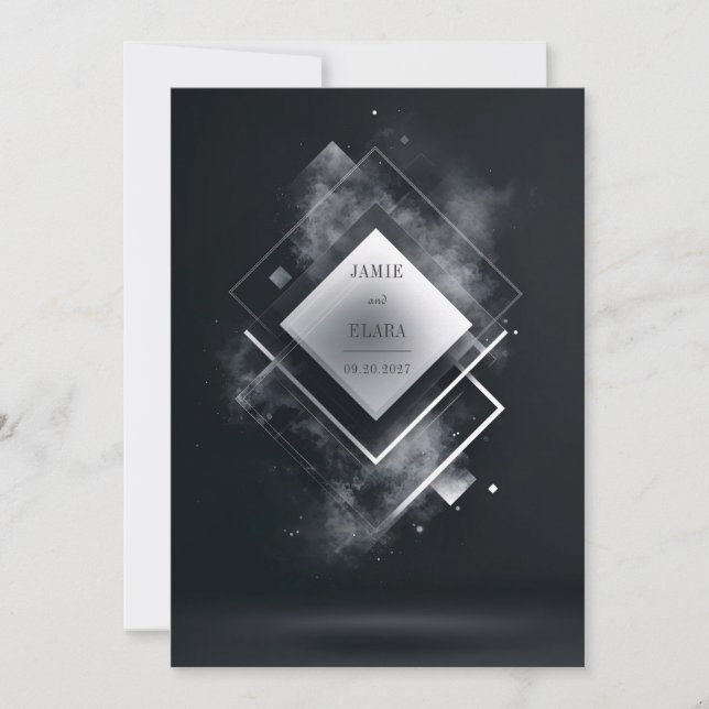 Invitación a la boda geométrica mínima de humedeci (Anverso)
