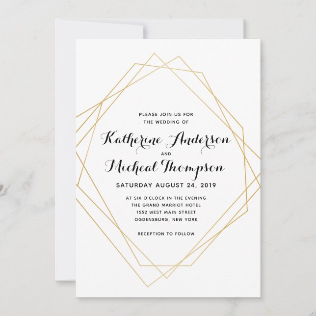Invitación a la Boda Geométrica Moderna Gold (Anverso)