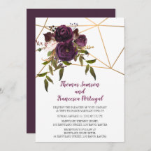 Invitación a la Boda Geométrica Plum Floral Faux G