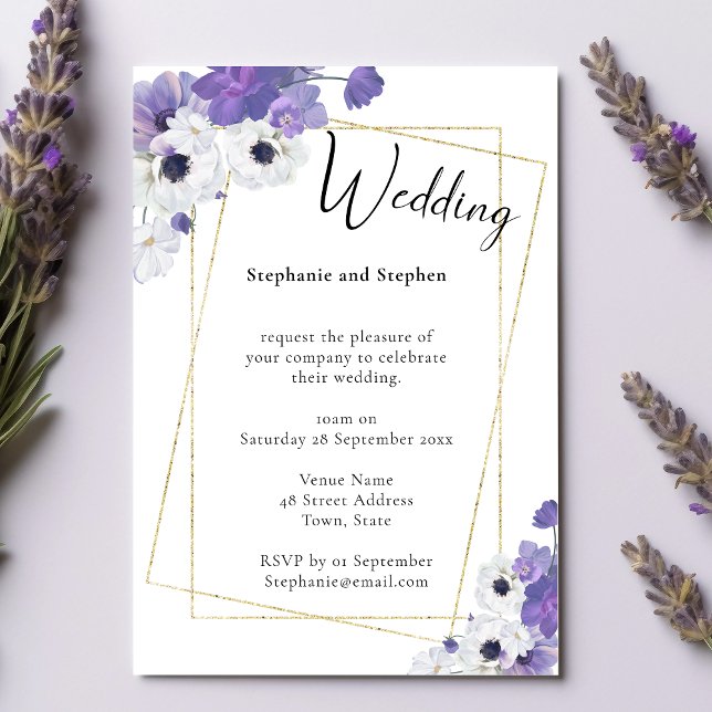Invitación a la Boda Geométrica Purple Floral & Go (Subido por el creador)