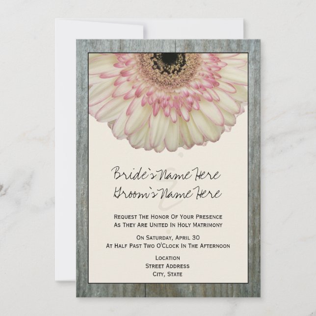 Invitación a la boda Gerbera Daisy & Barnwood (Anverso)