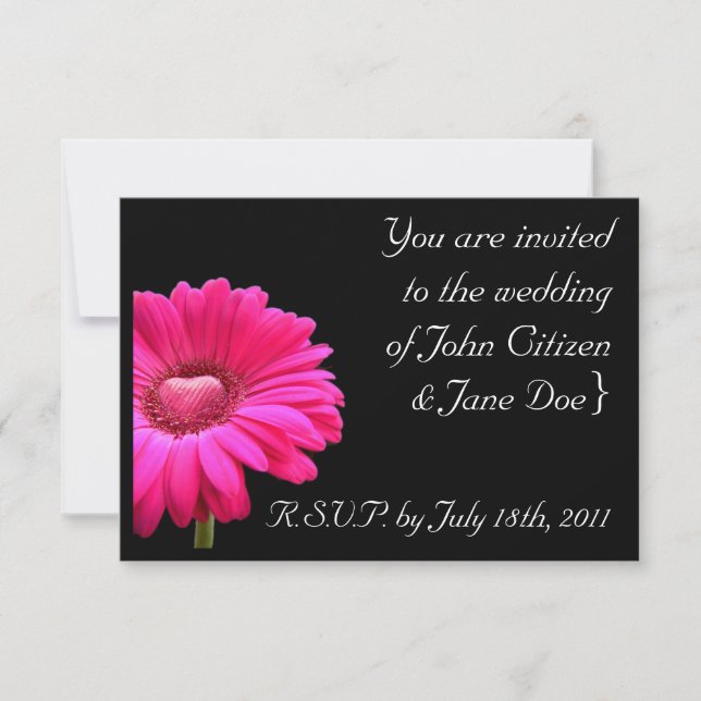 Invitación a la boda: Gerbera rosa con el corazón  (Anverso)
