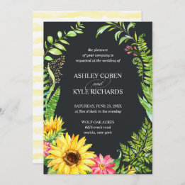 Invitación a la boda girasol con fondo oscuro