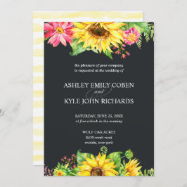 Invitación a la boda girasol con fondo oscuro