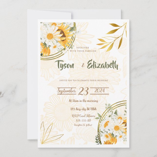 Invitación a la boda- girasoles- amarillo y blanco (Anverso)