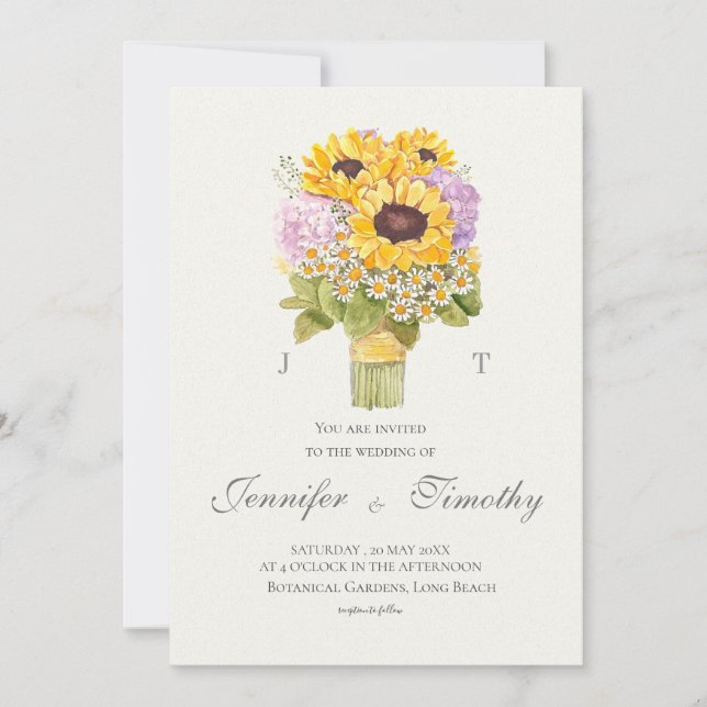 Invitación a la boda girasoles botánicos amarillos (Anverso)