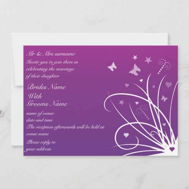 Invitación a la boda - Giro mariposa púrpura (Anverso)