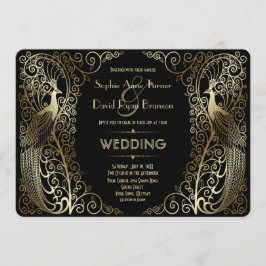 Invitación a la boda Glam Gold Art Deco Peacocks