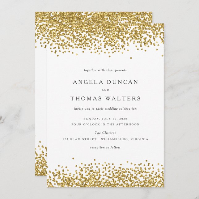 Invitación a la boda Glam Gold Confetti Dots (Anverso / Reverso)