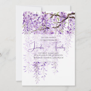 Invitación a la boda glicinia púrpura en flor 2024