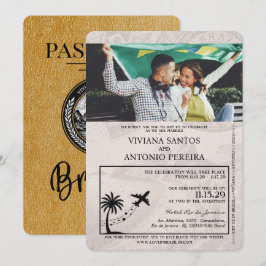 Invitación a la boda Gold Brazil Passport