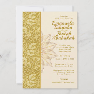 Invitación a la boda Gold Kente con detalles de fl