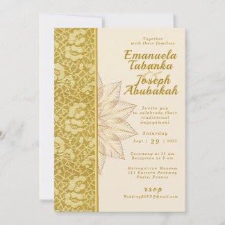 Invitación a la boda Gold Kente con detalles de fl