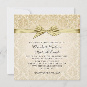 Invitación a la boda Gold Ribbon Gold Damask