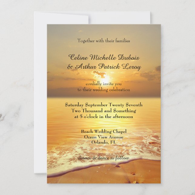 Invitación a la Boda Golden Sunset Beach (Anverso)