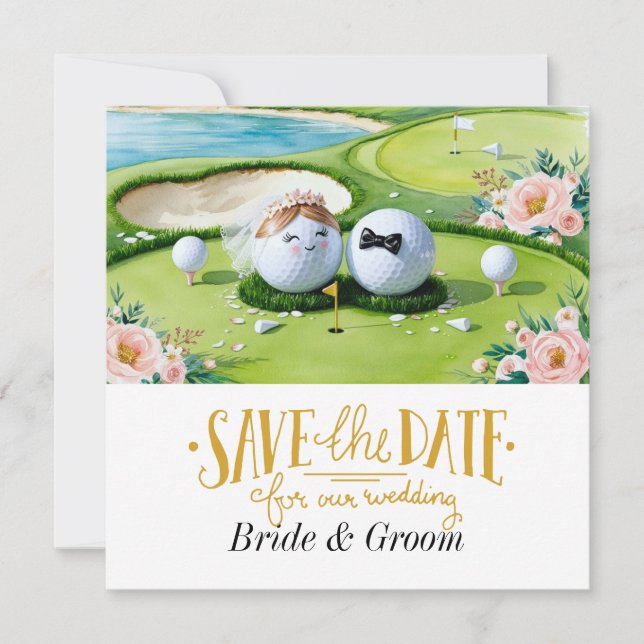 Invitación a la boda golfista con la pelota de gol (Anverso)