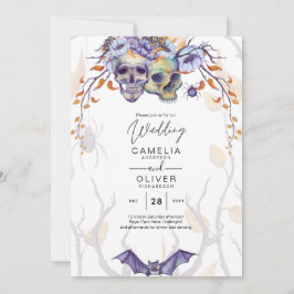 Invitación a la boda gótica calavera Naranja púrpu