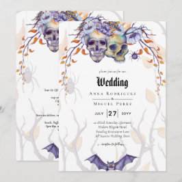 Invitación a la boda gótica calavera Naranja púrpu