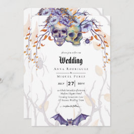 Invitación a la boda gótica calavera Naranja púrpu