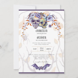 Invitación a la boda gótica calavera Naranja púrpu