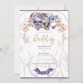 Invitación a la boda gótica calavera Naranja púrpu