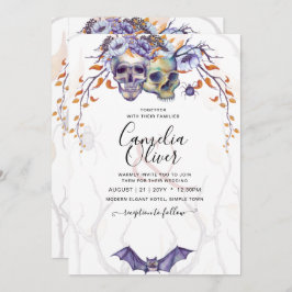 Invitación a la boda gótica calavera Naranja púrpu