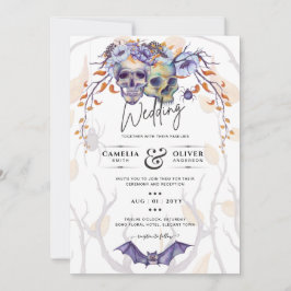 Invitación a la boda gótica calavera Naranja púrpu
