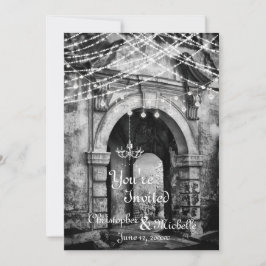 Invitación a la boda gótica con arcos de luces rom