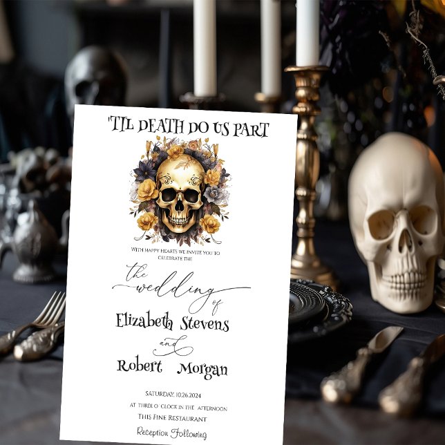 Invitación a la boda gótica con cráneo floral (Subido por el creador)