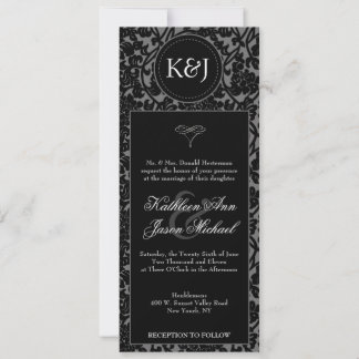Invitación a la boda gótica con flor negro y gris