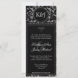 Invitación a la boda gótica con flor negro y gris